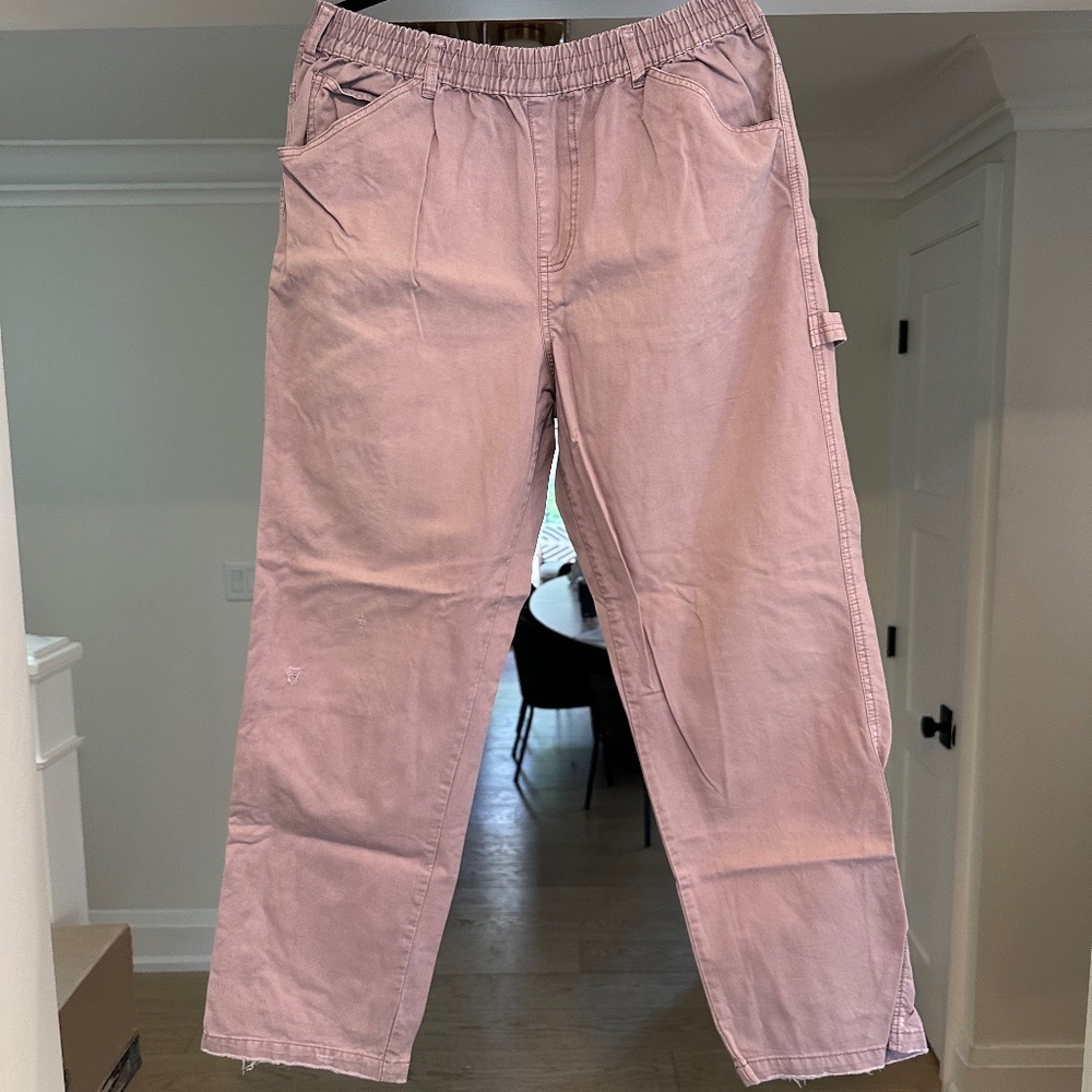 Men's-Urban Outfitters BDG Pink-Lilac Cotton Relaxed Fit Painter Pants - Size L